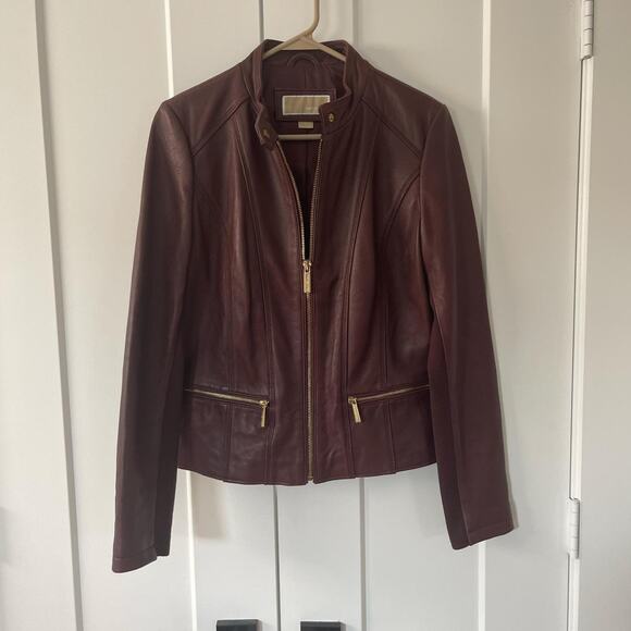 Michael Kors Burgundy Leather Jacket - Picture 1 of 5